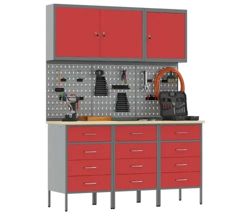 Darbo Spinta 8 Pcs Raudona Inžinerinė Mediena Ir Plienas