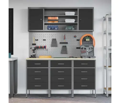 Darbo Spinta 7 Pcs Juoda Inžinerinė Mediena Ir Plienas