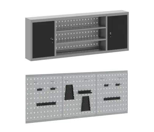 Darbo Spinta 7 Pcs Juoda Inžinerinė Mediena Ir Plienas