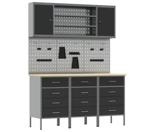 Töökapp Sahtliga Riiuliga 7 Pcs Must Töödeldud Puit Ja Teras