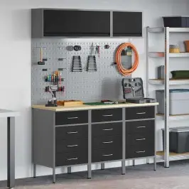 Darba Skapju Komplekts Ar Atvilktni Ar Uzglabāšanu 8 Pcs Melna Vidaxl