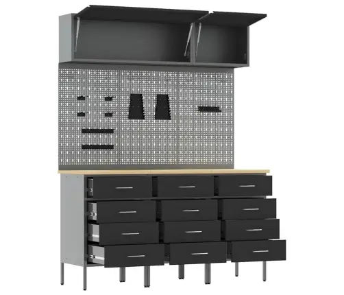 Darba Skapju Komplekts Ar Atvilktni Ar Uzglabāšanu 8 Pcs Melna Vidaxl