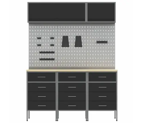 Darba Skapju Komplekts Ar Atvilktni Ar Uzglabāšanu 8 Pcs Melna Vidaxl