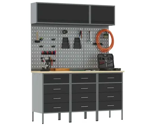 Darba Skapju Komplekts Ar Atvilktni Ar Uzglabāšanu 8 Pcs Melna Vidaxl