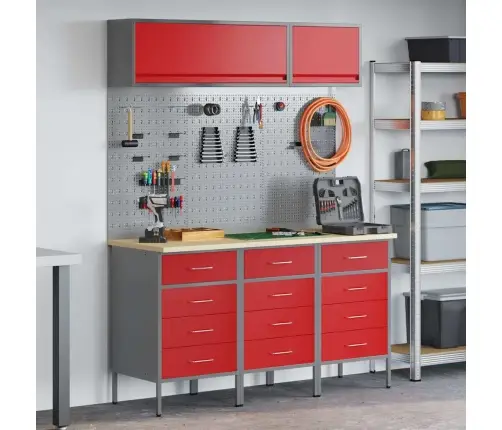 Darbo Spintos Rinkinys Su Stalčių Su Saugykla 8 Pcs Raudona