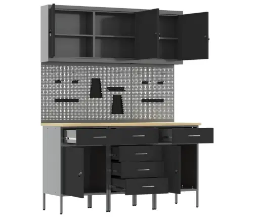 Darba Skapis Ar Atvilktni 8 Pcs Melna Inženieru Koks Un Tērauds Vidaxl