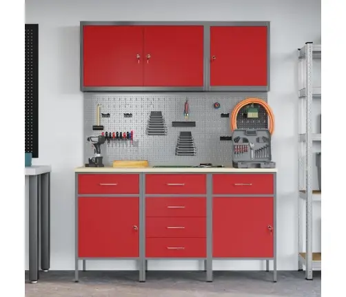 Darbagalds Ar Atvilktni 8 Pcs Sarkana 150 X 55 X 200 Cm Tērauds Vidaxl