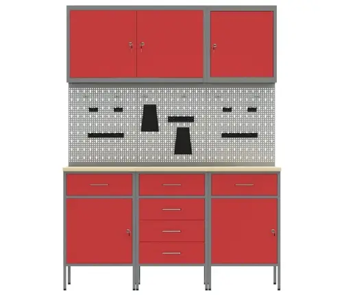 Darbagalds Ar Atvilktni 8 Pcs Sarkana 150 X 55 X 200 Cm Tērauds Vidaxl