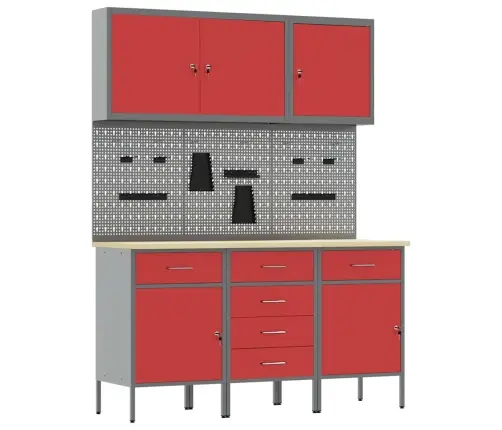 Darbagalds Ar Atvilktni 8 Pcs Sarkana 150 X 55 X 200 Cm Tērauds Vidaxl