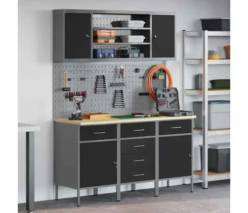 Darbagalds Ar Atvilktni 7 Pcs Melna 150 X 55 X 200 Cm Tērauds Vidaxl