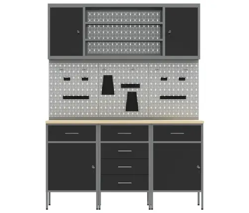 Darbagalds Ar Atvilktni 7 Pcs Melna 150 X 55 X 200 Cm Tērauds Vidaxl