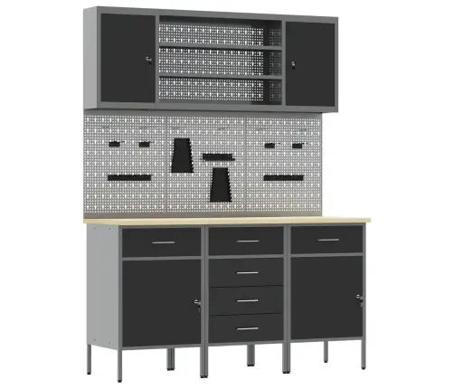 Darbagalds Ar Atvilktni 7 Pcs Melna 150 X 55 X 200 Cm Tērauds Vidaxl