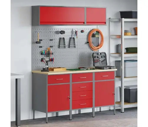 Darbo Spintos Rinkinys Su Stalčių Su Saugykla 8 Pcs Raudona