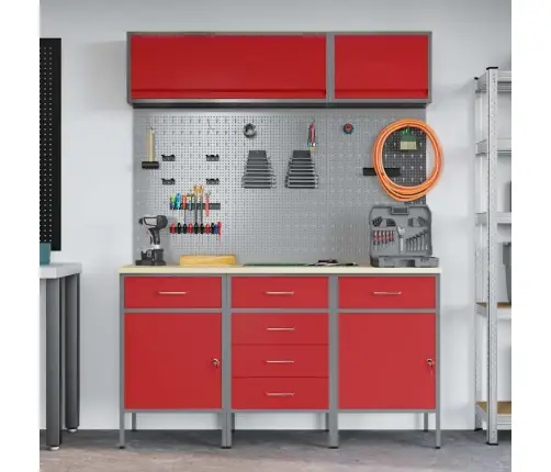 Darbo Spintos Rinkinys Su Stalčių Su Saugykla 8 Pcs Raudona
