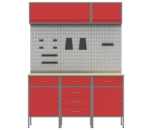 Darbo Spintos Rinkinys Su Stalčių Su Saugykla 8 Pcs Raudona