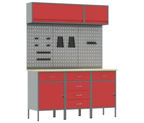 Darbo Spintos Rinkinys Su Stalčių Su Saugykla 8 Pcs Raudona