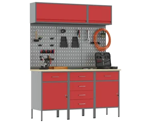 Darbo Spintos Rinkinys Su Stalčių Su Saugykla 8 Pcs Raudona