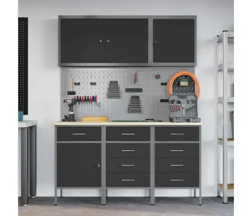 Darbo Spinta 8 Pcs Juoda Inžinerinė Mediena Ir Plienas