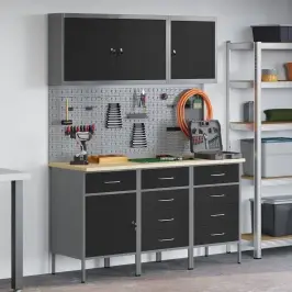 Töökapp Sahtliga Lukuga 8 Pcs Must Töödeldud Puit Ja Teras