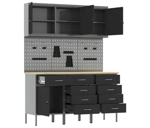 Darbo Spinta 8 Pcs Juoda Inžinerinė Mediena Ir Plienas