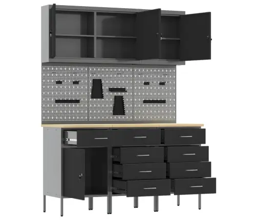 Darbagalds Ar Atvilktni 8 Pcs Melna 150 X 55 X 200 Cm Tērauds Vidaxl
