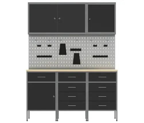 Darbo Spinta 8 Pcs Juoda Inžinerinė Mediena Ir Plienas