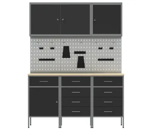 Darbagalds Ar Atvilktni 8 Pcs Melna 150 X 55 X 200 Cm Tērauds Vidaxl