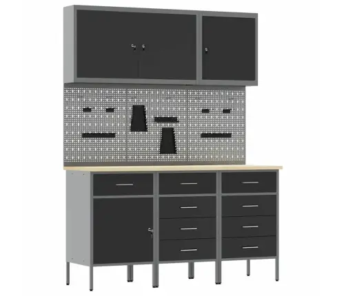 Darbo Spinta 8 Pcs Juoda Inžinerinė Mediena Ir Plienas