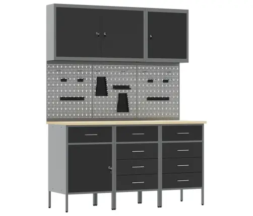 Darbagalds Ar Atvilktni 8 Pcs Melna 150 X 55 X 200 Cm Tērauds Vidaxl