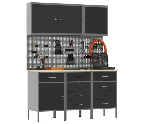 Darbo Spinta 8 Pcs Juoda Inžinerinė Mediena Ir Plienas