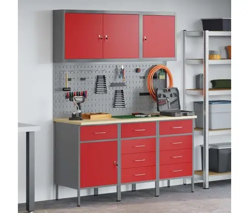 Darbagalds Ar Atvilktni 8 Pcs Sarkana 150 X 55 X 200 Cm Tērauds Vidaxl