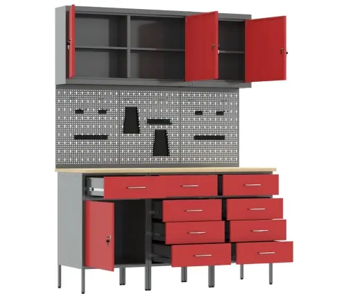 Darbagalds Ar Atvilktni 8 Pcs Sarkana 150 X 55 X 200 Cm Tērauds Vidaxl