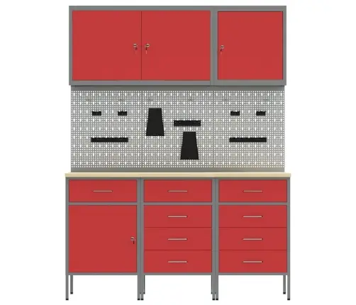 Darbagalds Ar Atvilktni 8 Pcs Sarkana 150 X 55 X 200 Cm Tērauds Vidaxl