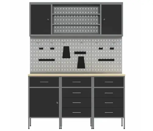 Darba Skapis Ar Atvilktni 7 Pcs Melna Inženieru Koks Un Tērauds Vidaxl