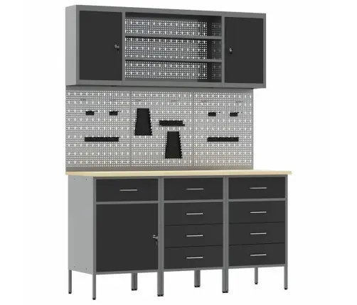 Darba Skapis Ar Atvilktni 7 Pcs Melna Inženieru Koks Un Tērauds Vidaxl