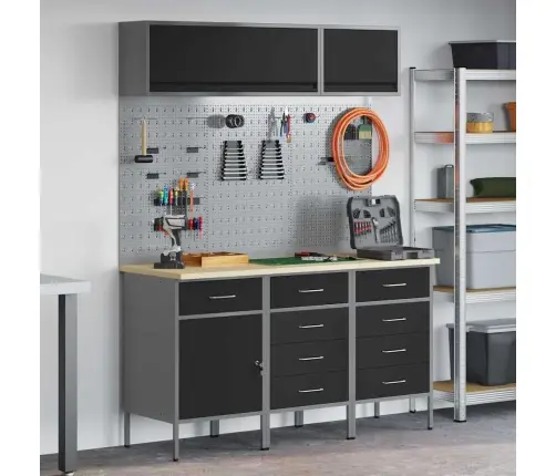 Darba Skapju Komplekts Ar Atvilktni Ar Uzglabāšanu 8 Pcs Melna Vidaxl