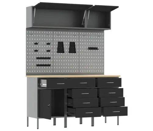 Darba Skapju Komplekts Ar Atvilktni Ar Uzglabāšanu 8 Pcs Melna Vidaxl