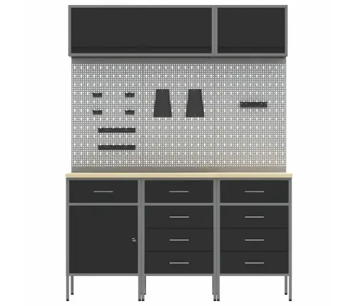 Darba Skapju Komplekts Ar Atvilktni Ar Uzglabāšanu 8 Pcs Melna Vidaxl