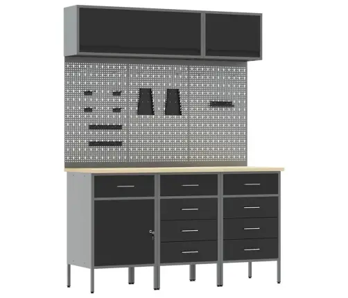 Darba Skapju Komplekts Ar Atvilktni Ar Uzglabāšanu 8 Pcs Melna Vidaxl