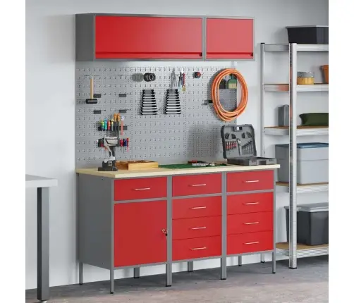 Darbo Spintos Rinkinys Su Stalčių Su Saugykla 8 Pcs Raudona