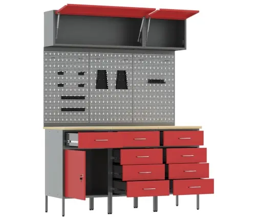 Darbo Spintos Rinkinys Su Stalčių Su Saugykla 8 Pcs Raudona