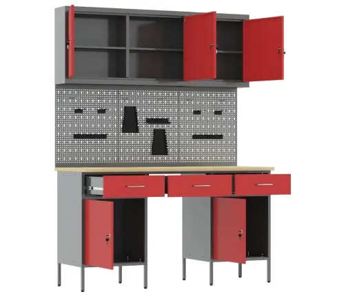 Darbagalds Ar Atvilktni 8 Pcs Sarkana 150 X 55 X 200 Cm Tērauds Vidaxl