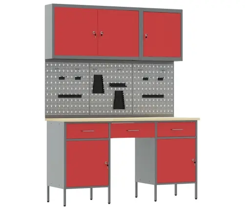 Darbagalds Ar Atvilktni 8 Pcs Sarkana 150 X 55 X 200 Cm Tērauds Vidaxl