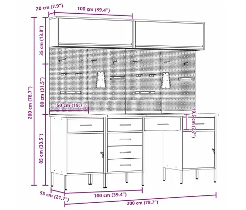 Darbagalds Ar Atvilktni 8 Pcs Sarkana 150 X 55 X 200 Cm Tērauds Vidaxl