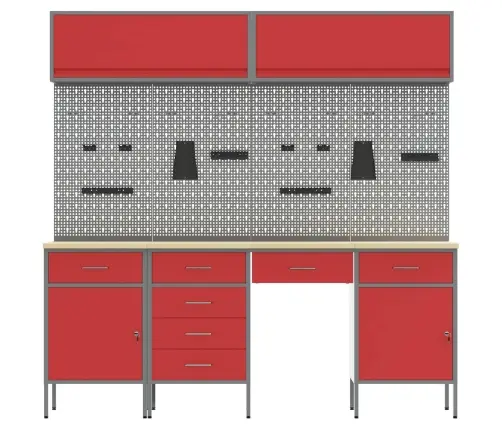 Darbagalds Ar Atvilktni 7 Pcs Sarkana 150 X 55 X 200 Cm Tērauds Vidaxl