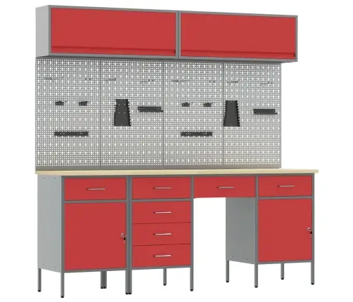 Darbagalds Ar Atvilktni 7 Pcs Sarkana 150 X 55 X 200 Cm Tērauds Vidaxl