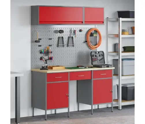 Darbo Spintos Rinkinys Su Stalčių Su Saugykla 8 Pcs Raudona