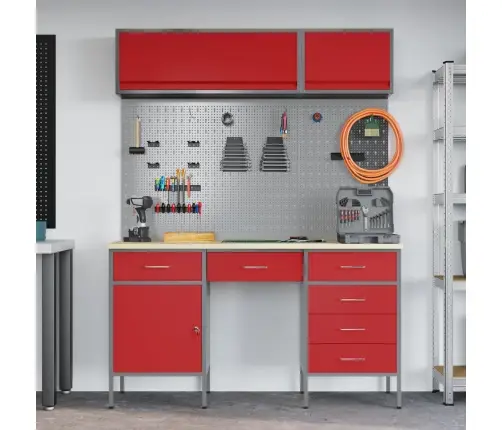 Darbo Spintos Rinkinys Su Stalčių Su Saugykla 8 Pcs Raudona