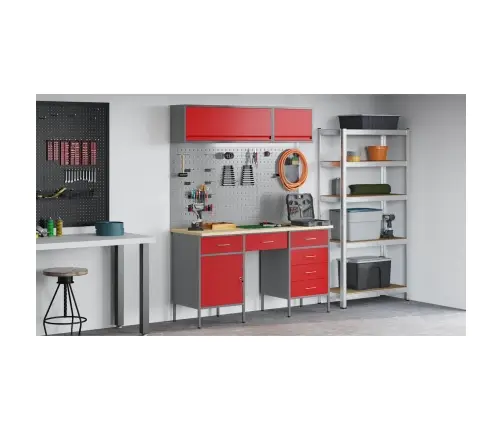 Darbo Spintos Rinkinys Su Stalčių Su Saugykla 8 Pcs Raudona