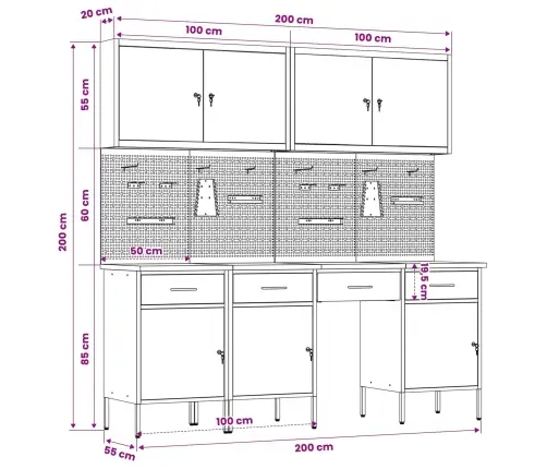 Darbagalds Ar Slēdzeni 10 Pcs Sarkana 200 X 55 X 200 Cm Tērauds Vidaxl
